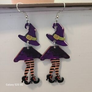 Witch‎ Hat and Legs Dangle Drop Earrings Halloween Costume Jewelry